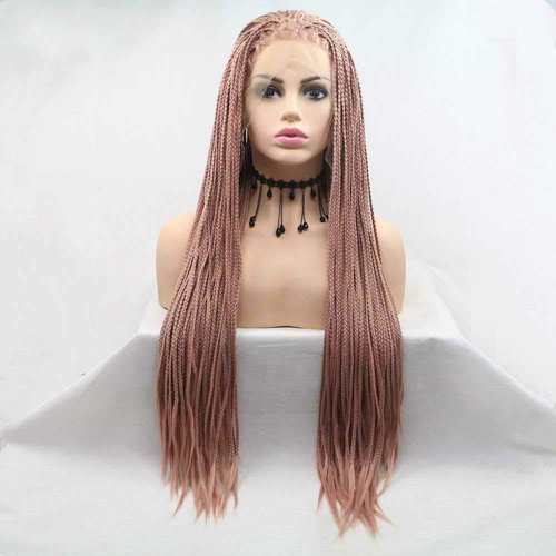 melody wig Synthetic Gold Pink Lace Front Wigs For Women Hair Long Box Braiding Lace Pink Wig Heat Resistant Fiber …