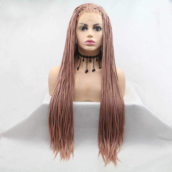 melody wig Synthetic Gold Pink Lace Front Wigs For Women Hair Long Box Braiding Lace Pink Wig Heat Resistant Fiber …