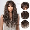 Allbell Long Brown Curly Wigs for Women Deep Wave Wigs with Bangs Synthetic Heat Resistant Wigs with Highlights