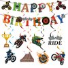 Motorcycle Dirt Bike Birthday Party Decoration for Boys Kids Motorcycle Motocross Dirt Bike Theme Happy Birthday Banner and Hanging Swirls for Birthday Party Decor Supplies