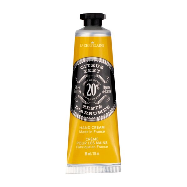 La Chatelaine 20% Shea Butter Hand Cream Travel Size, Men, Unisex, Organic Argan Oil, Moisturizing, Nourishing, Extra-Rich Hand Lotion, Made in France, Paraben Free, 1 oz / 30ml (Citrus Zest)