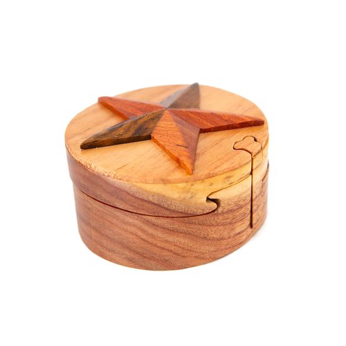 Star - All Natural Wood Intarsia Puzzle Box - Handcrafted Intarsia Wood Art