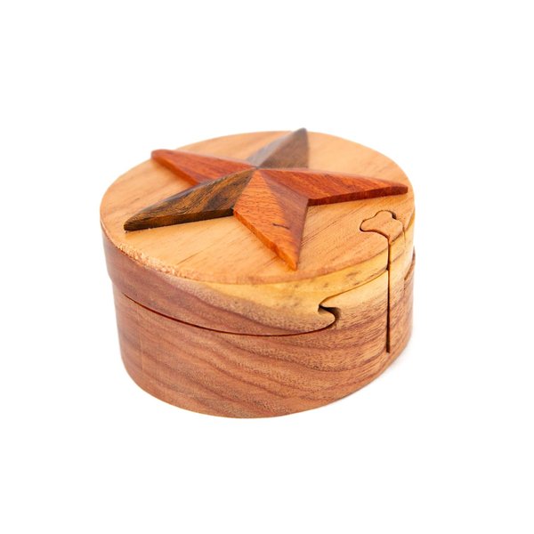 Star - All Natural Wood Intarsia Puzzle Box - Handcrafted Intarsia Wood Art