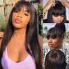 ISEE Hair Human Hair Wigs with Bangs 180% Density Straight None Lace Front Wigs Glueless Machine Made Wigs for Black Women Natural Color (20inch, Straight Wigs)