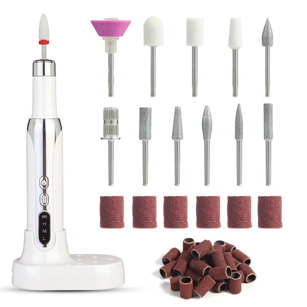 Electric Nail Drill,Cordless Nail Drill,Electric Nail File,Rechargeable Portable Nail Drill.Nail Drill Professional Set: for Manicure Pedicure and Polishing.with Nail Drill Bits Sanding Bands.(White)