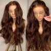 Brown Lace Front Wigs Human Hair Body Wave 13x4 HD Lace Frontal Wig Human Hair Pre Plucked with Baby Hair 180 Density Brown Human Hair Wigs for Women 28 Inch