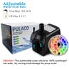 PULACO 10Watt 160GPH Submersible Fountain Pump with Automatic Color Changing LED Light and flow regulator for Water Feature, Outdoor Pond, Aquarium fish tanks
