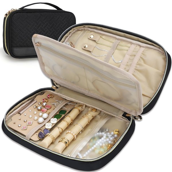 emissary Jewelry Organizer Case Travel Jewelry Storage Bag for Necklace, Earrings, Rings, Bracelet, Jewelry Storage, Earring Storage, Necklace Storage, Pouch Bag Luggage Accessories for Travel (Black)