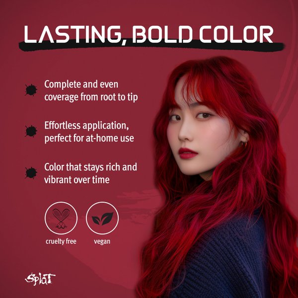 Splat Midnight Scarlet Semi Permanent Hair Dye Kit, 1 Application, Includes Deep Reconstructor Conditioner, Lasts 30 Washes, No Bleach Required, Vegan & Cruelty Free Hair Color