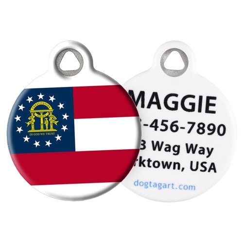 Dog Tag Art Georgian State Flag Personalized Pet ID Tag for Dogs and Cats, Silent Polymer Coated Stainless Steel Georgia Flag Nametag with Customized Identification Information - Small .875" Diameter