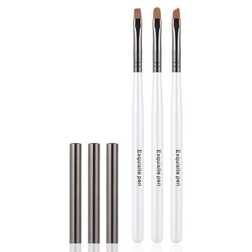 INENK White Nail Art Clean Up Brushes for Cleaning Polish Mistakes on the Cuticles, Acetone Resistant Nail Brush, Fingernail Cleaning Brushes for Nail Art and Designs (Round&flat&Bevel)