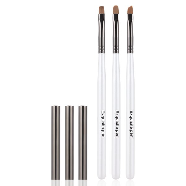 INENK White Nail Art Clean Up Brushes for Cleaning Polish Mistakes on the Cuticles, Acetone Resistant Nail Brush, Fingernail Cleaning Brushes for Nail Art and Designs (Round&flat&Bevel)
