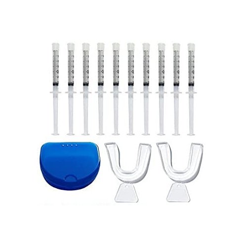Teeth Whitening Kit 44% Carbamide Peroxide, 10 Tooth Whitening Gel Syringe Dispensers, 2 Thermo Forming Dental Trays with Convenient Storage Case.