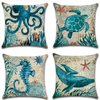 ULOVE LOVE YOURSELF Mediterranean Style Throw Pillow Case Sea Theme Decorative Square Cotton Linen Coastal Cushion Cover for 18 X 18 Inch Pillow Inserts, 4Pack Nautical Pillow Covers