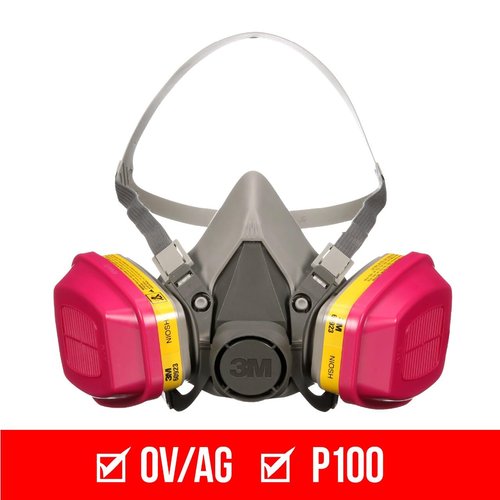 3M P100 / OV / AG Multi-Purpose Reusable Respirator 62023, Medium Size, NIOSH-APPROVED P100 / Organic Vapor / Acid Gas Rated Filters, Adjustable Head Straps, Comfortable & Lightweight (62023H1-DC)