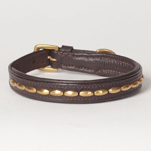 Small Genuine Leather Padded Decorated Camelot Dog Collar; Fits 12" - 14" Neck Size