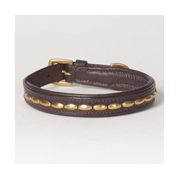 Small Genuine Leather Padded Decorated Camelot Dog Collar; Fits 12" - 14" Neck Size