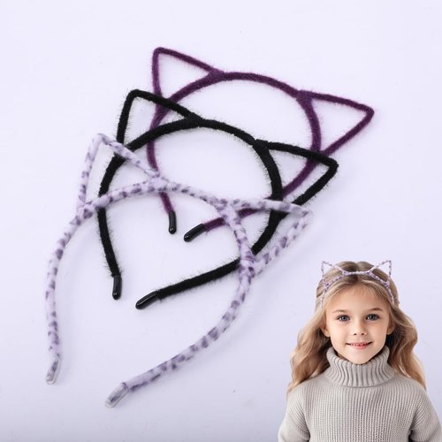 IJF 3PCS Furry Cat Ears Headband Black Cat Ears Hair Hoops Cat Women Ears Hairband for Cosplay Costume Accessories-006