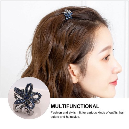 MILISTEN 2Pcs Mini Hair Claw Clip, Rhinestone Non Slip Jaw Clips, Flower Shape Hair Accessories For Women Girls