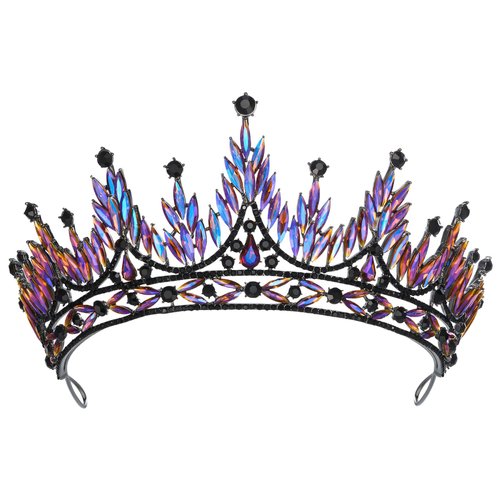 SWEETV Gothic Tiara Crown for Women,Goth Wedding Tiara for Bride,Rhinestone Queen Crown,Costume Hair Accessories for Birthday Prom Quinceanera Halloween, Black Iridescent, Shining-Myra