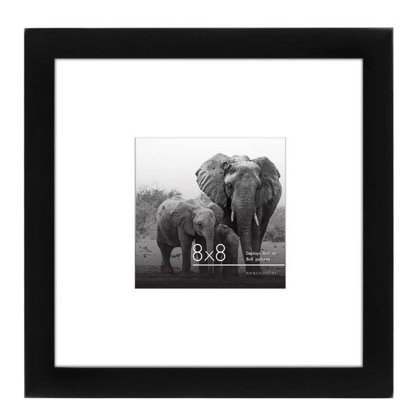 Americanflat 8x8 Picture Frame in Black - Displays 4x4 With Mat and 8x8 Without Mat - Composite Wood with Shatter Resistant Glass - Horizontal and Vertical Formats for Wall and Tabletop