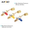 Aupoko R410A Angled Compact Ball Valve 5/16’’ SAE Female to 1/4’’ SAE Male, 3 Colors Shut-Off Ball Valve Adapters, for HVAC Air Conditioning Refrigerant R134A R12 R22 R502