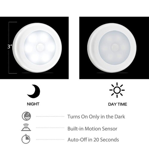 Novelty Place LED Motion Sensor Lights - Cordless Battery Powered Built-in Magnets Optional Sticky Pads - Motion Sensing Bathroom Hallway Closet Nightlight - Pack of 3