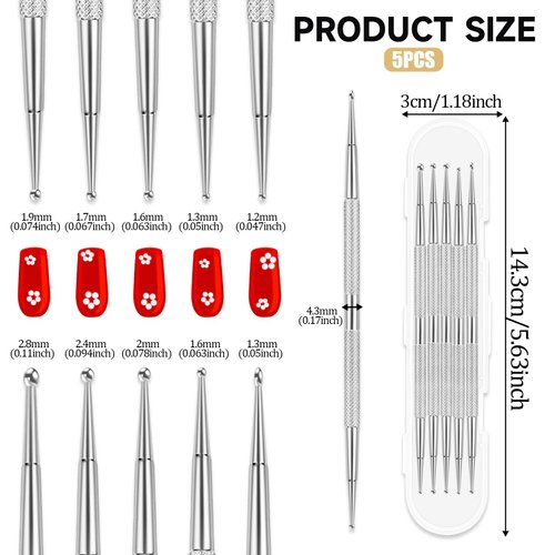 5 Pcs Nail Dotting Tool Nail Art Pens for Painting Nails, Stainless Steel Dot Paint Pens Professional Nail Design Dotting Pen Tools for Home Beauty Nail Salon