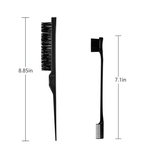 Teasing Hair Brush, Hair Styling Comb Set 4 PCS, Rat Tail Comb Edge Brush, Hair Tail Tools for Women Girls Kids Braiding Backcombing Styling (Black)