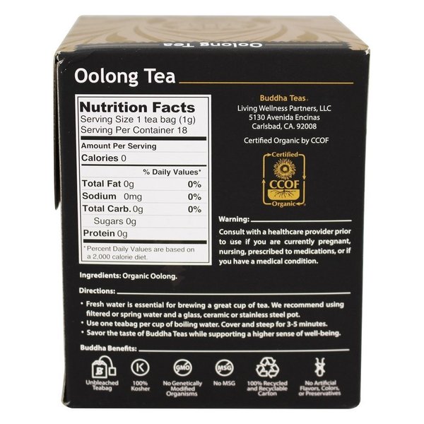 Buddha Teas Organic Oolong Tea Tea - OU Kosher, USDA Organic, CCOF Organic, 18 Bleach-Free Tea Bag