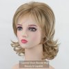 RENERSHOW Short Mixed Blonde Curly Wig with Bangs Natural Wavy Synthetic Wigs for Women
