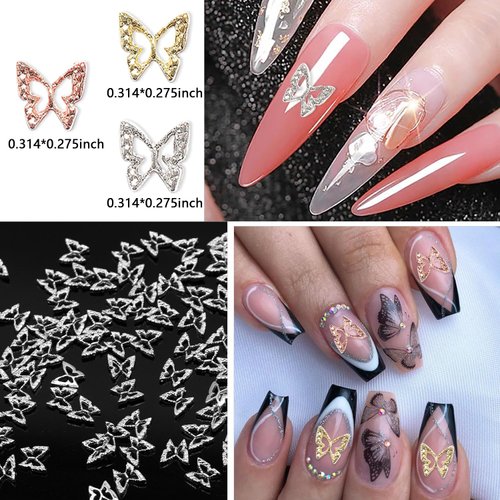 YECIRALA 90 Pieces 3D Butterfly Nail Charms for Nail Art 3D Butterfly for Nails Gold Silver Rose Gold Butterfly Charms for Acrylic Nails Craft Accessories for Women Girls Nail Jewelrys Decorations