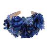 Big Chunky Flower Headband Crystal Bead Handmade Wide Jeweled Hairband Hairwear Accessories Festival Rhinestone Hair Band (royal blue)