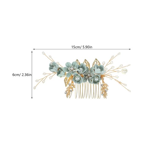 Bride Wedding Hair Accessories: Pearl Flower Hair Comb Rhinestone Hair Piece Bridal Headpiece for Women and Girls, Green