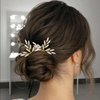Foryysa Bridal Wedding Hair Pins for Women Gold Rhinestone Flower Headpiece Elegant Handmade Vine Headwear Sparkly Wheat Design (3 pcs)