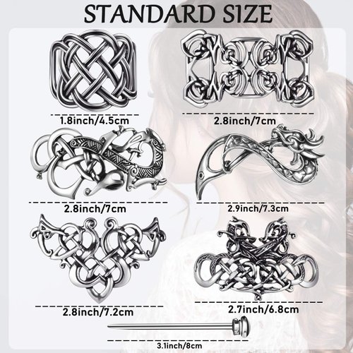 6 Pieces Celtic Hair Slide Hairpin Celtic Knot Hair Stick Vintage Metal Hair Barrette Hair Clips Hair Pin Hair Accessories for Women Girls (Silver)