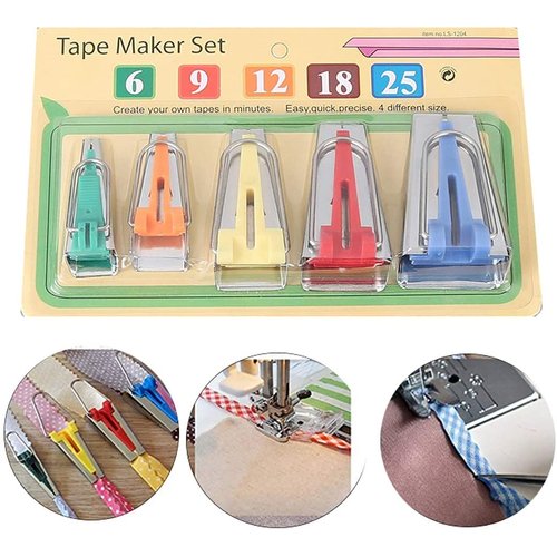 Bias Tape Makers Kit of 5 Sizes 1/4" 3/8" 1/2" 3/4" 1" DIY Quilting Tools Kit for Fabric Sewing and Quilting
