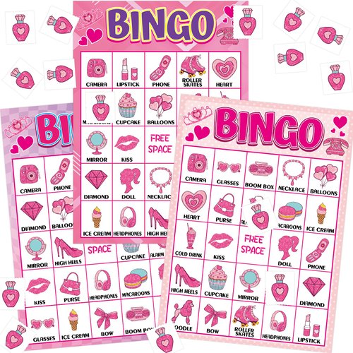 Pink Party Bingo Game 24 Players Girls Party Game Birthday