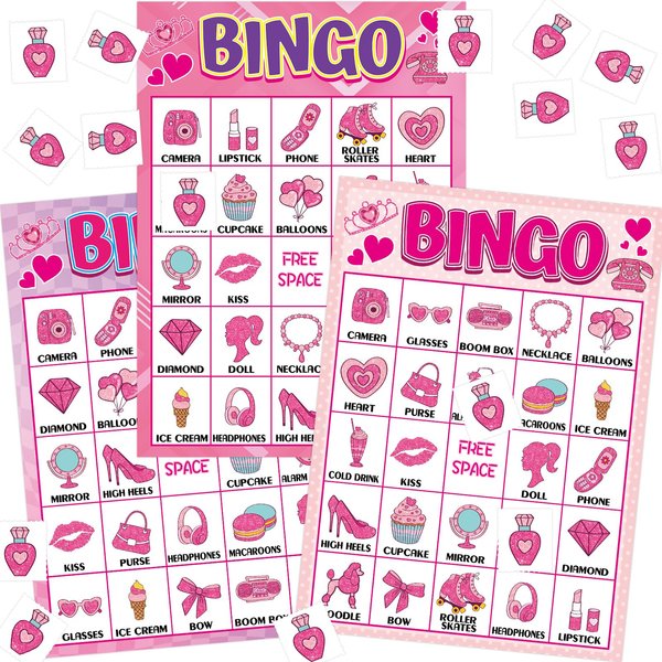 Pink Party Bingo Game 24 Players Girls Party Game Birthday