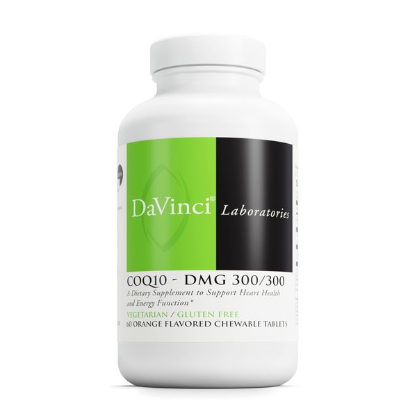 DAVINCI Labs CoQ10 - DMG 300/300 - Supports Heart Health and Energy Function* - Dietary Supplement with Coenzyme Q10 & Vitamin E - Vegetarian - Gluten-Free - 60 Orange Flavored Chewable Tablets