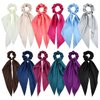 Cinaci 12 Pieces Solid Silky Satin Chiffon Hair Ties with Long Ribbon Bow Tail Hair Scrunchies Ponytail Holders Rubber Bands Accessories for Women Girls Teens