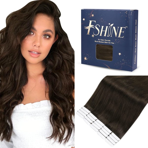 Fshine Tape in Hair Extensions HUman Hair 20 Inch Hair Extensions Real Human Hair Dark Brown Hair Extensions Straight Natural Remy Hair 50g Double Sided Tape in Extensions for Women 20pcs