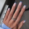 MERVF Short Press on Nails Square Blue Tip French Fake Nails Squoval Acrylic Nails Glossy 24pcs False Nails Press ons Glue on Nails