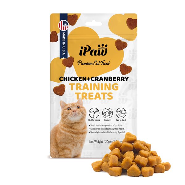 iPaw Soft Cat Treats for Indoor Cats, Healthy Kitten Snacks with Probiotics, Grain Free, Easy to Digest (Chicken and Cranberry)