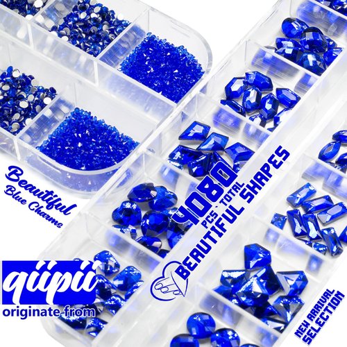 qiipii 4080Pcs Blue Nail Rhinestones Flatback Royal Blue Sapphire Round Beads K9 Glass Gems Stones Nail Art Gems Diamonds jewels Nail Art Charms Supplies for Nails Face Eyes Makeup DIY Crafts Clothes