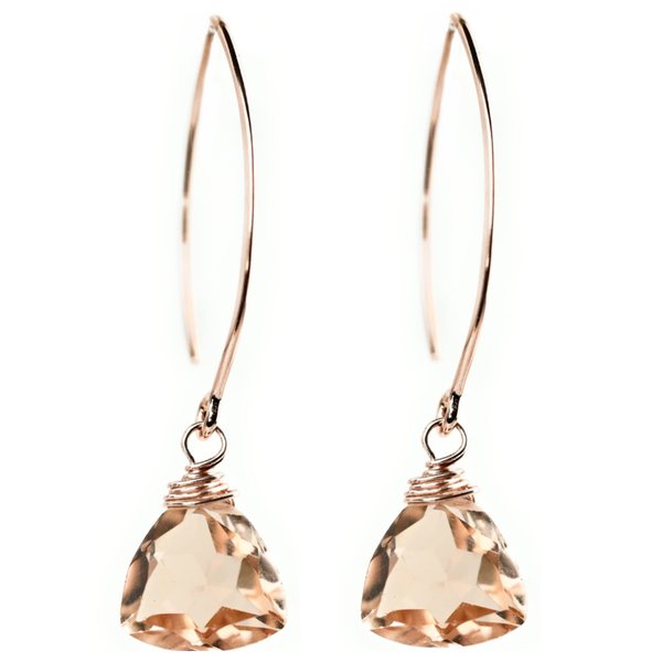 Rose Gold Rose Quartz Trillion Earrings Sterling Silver