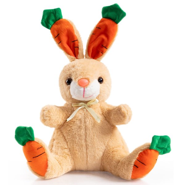 WENMOTDY Plush Bunny Stuffed Animal Cute Carrot Rabbit Plush Easter Gift for Kids 15 inch Tan