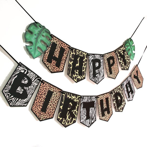 Jungle Birthday Banner,Leopard Print Banner,Safari party Decor,Wlid Animal Print Banner,Zoo Animal Party Supplies
