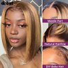 DÉBUT Short Bob Ombre Highlight Blonde Brown Lace Front Wigs Human Hair Wigs Middle Part Wigs Brazilian Virgin Straight Hair 13x4x1 T Part Wigs for Black Women Piano Color 10 Inches
