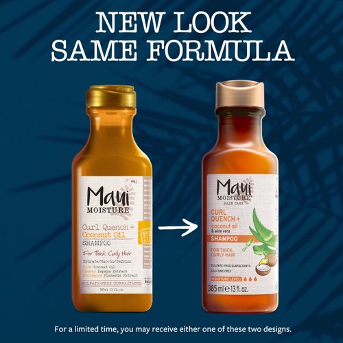 Maui Moisture Curl Quench + Coconut Oil Curl-Defining Anti-Frizz Shampoo to Hydrate and Detangle Tight Curly Hair, Softening Shampoo, Vegan, Silicone & Paraben-Free, 13 fl oz